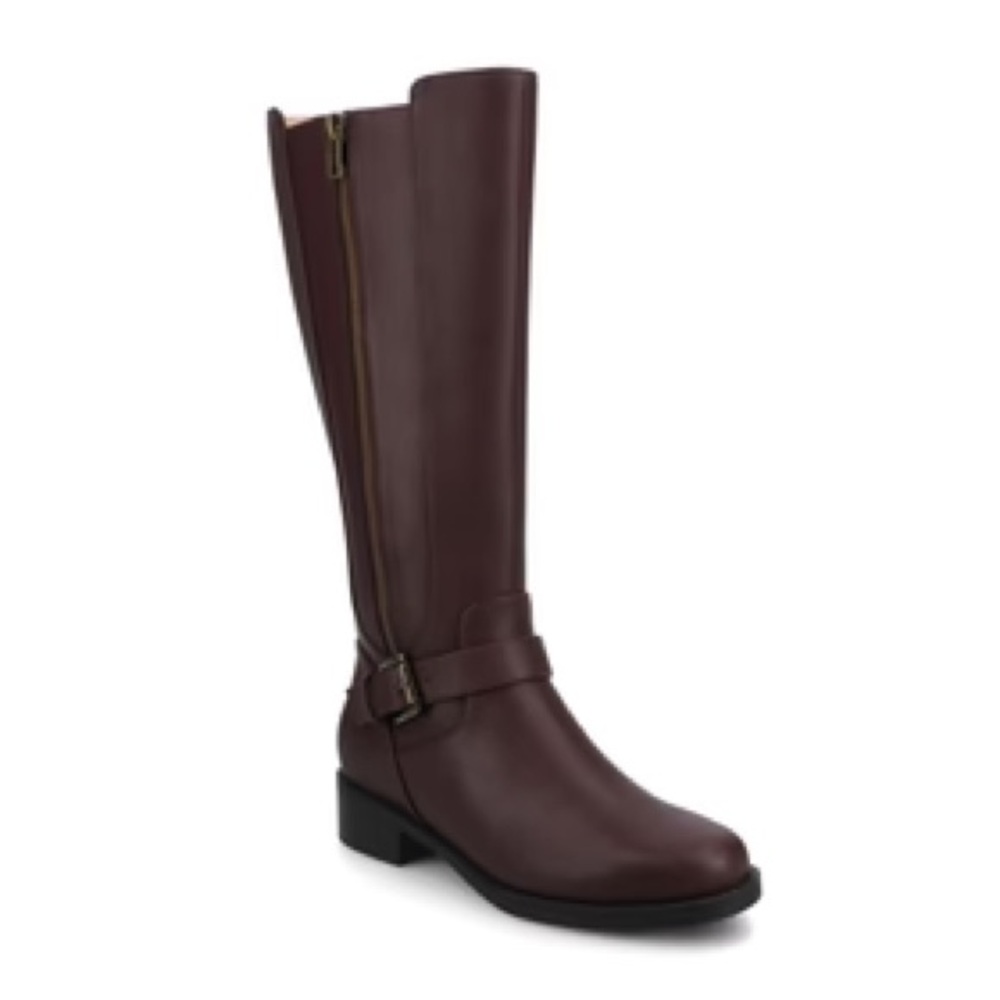 NWT Journee Collection Women Yasmina Oxblood Faux Leather Knee High Boots Size 8